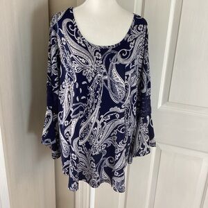 Fringe Benefits Paisley Women's Blouse Bell Sleeve 2x